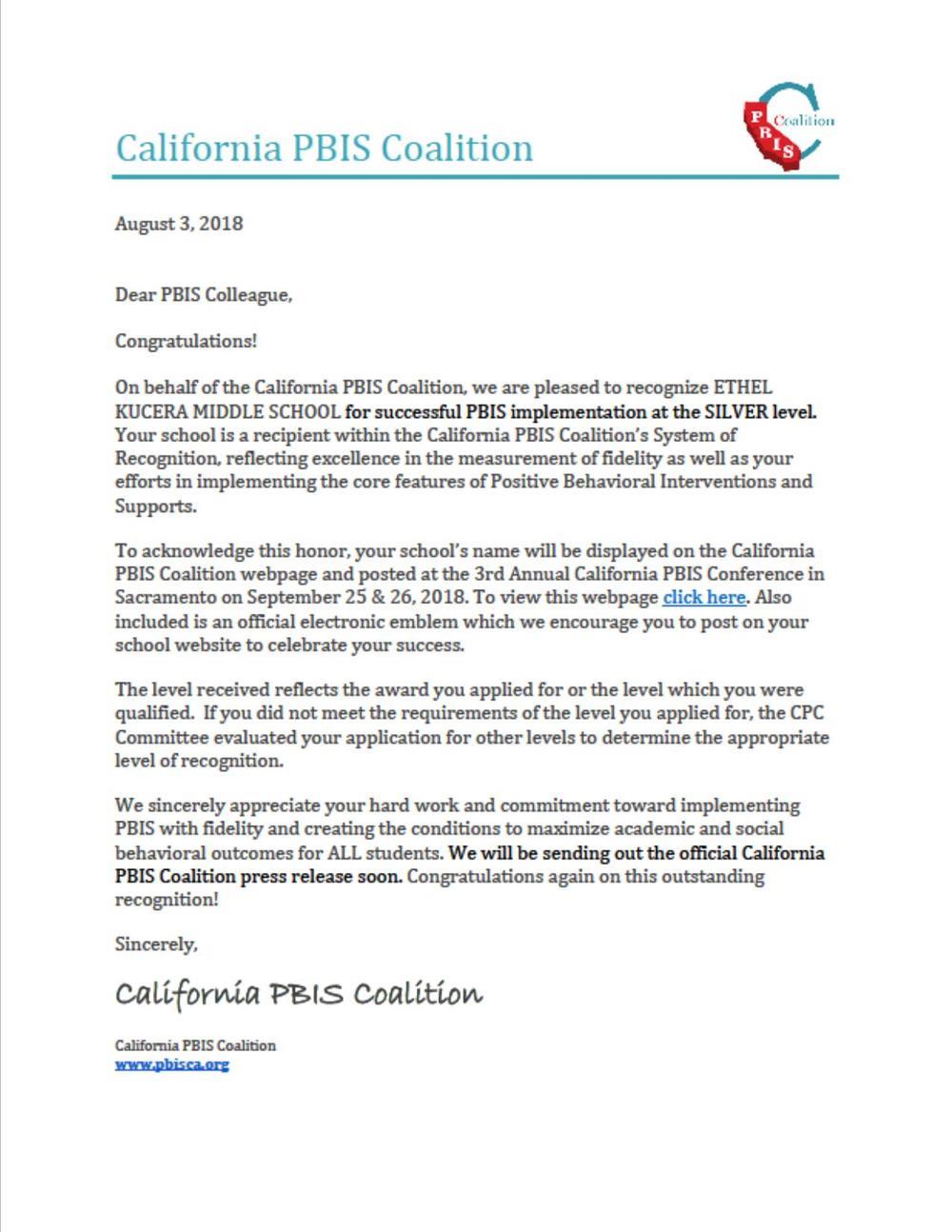 PBIS letter 